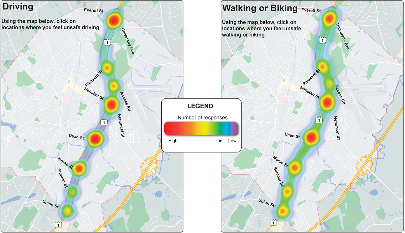 Figure 16
Level of Difficulty Navigating the Corridor: Driving Versus Walking or Biking
Figure 16 shows a chart displaying survey respondents’ level of difficulty navigating the corridor by driving, walking, or biking. 
